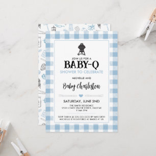 Invitation à la Baby Shower Blue Baby-Q Fête BBQ