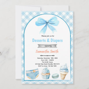 Invitation à la baby shower Blue Desserts and Diap