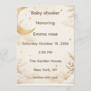 Invitation à la Baby Shower Boho Moon & Stars Mo