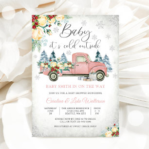 Invitation à la Baby Shower Camion Rose Hiver