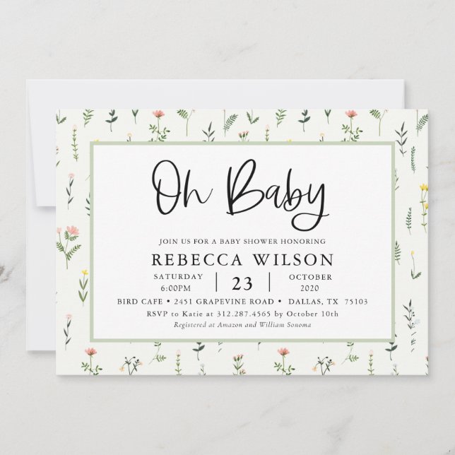Invitation à la Baby Shower dans un jardin de fleu (Devant)