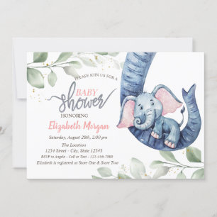 Invitation à la baby shower de bébé éléphant fille