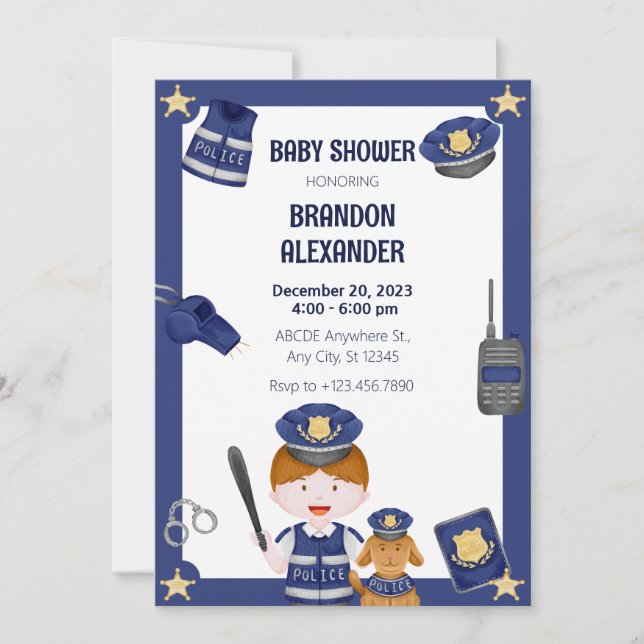 Invitation à la baby shower de garçon policier (Devant)