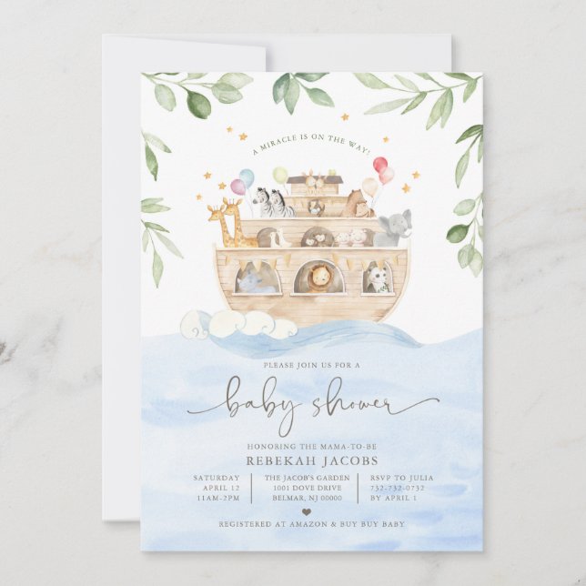 Invitation à la baby shower de l'arche de Noé (Devant)