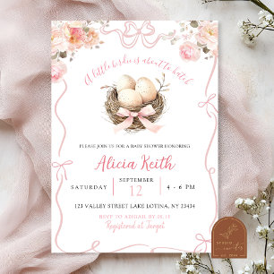 Invitation à la baby shower de l'oiseau rose
