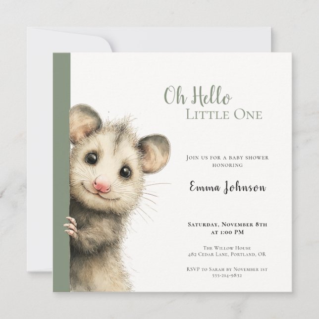 Invitation à la baby shower de l'opossum (Devant)