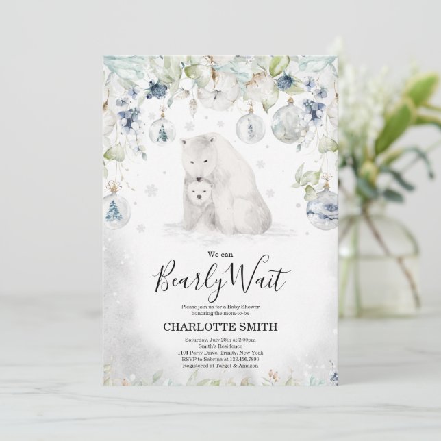 Invitation à la Baby Shower d'hiver avec ours pola (Debout devant)