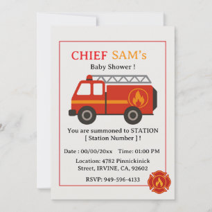 Invitation à la baby shower du petit pompier