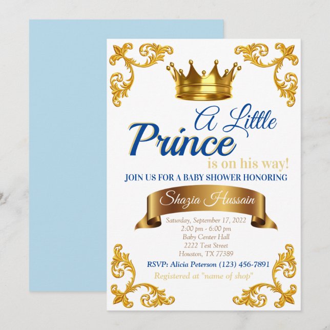 Invitation à la Baby Shower du Prince Royal (Devant / Derrière)