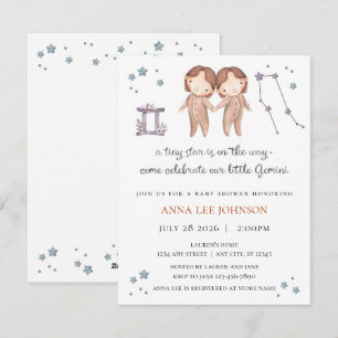 Invitation à la baby shower du zodiaque Gémeaux