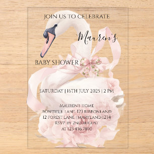 Invitation à la baby shower Fille Ruban Rose