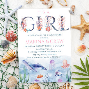 Invitation à la baby shower Fille sous la mer