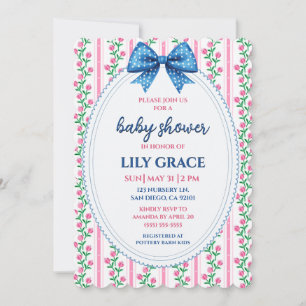 Invitation à la baby shower florale bleue et rose