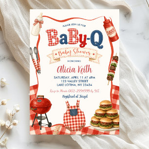 Invitation à la Baby Shower Gingham BabyQ