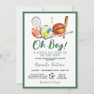 Invitation à la baby shower Green Oh Boy Sports