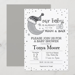 Invitation à la baby shower Grise jusqu'à la lune