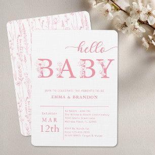 Invitation à la baby shower Hello Baby Wildflower