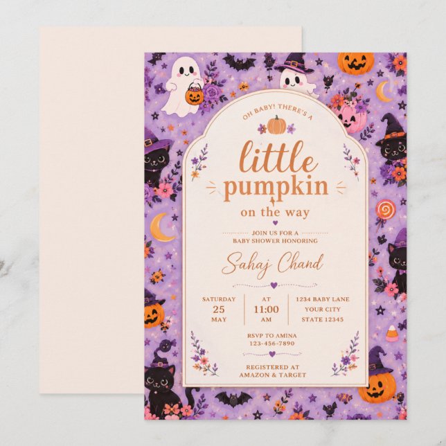 Invitation à la baby shower Little Pumpkin (Devant / Derrière)