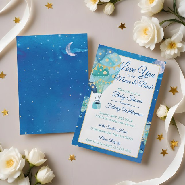 Invitation à la Baby Shower Montgolfière Étoiles d (Night Stars Hot Air Balloon Baby Shower Invitation)