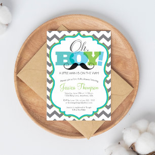 Invitation à la Baby Shower Moustache Oh Garçon