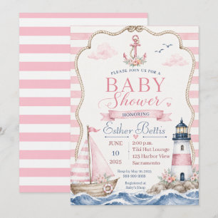 Invitation à la baby shower nautique pour fille