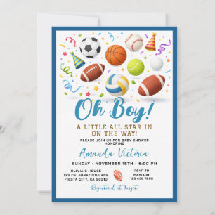 Invitation à la baby shower Oh Boy Sports