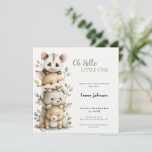 Invitation à la Baby Shower Opossum Woodland