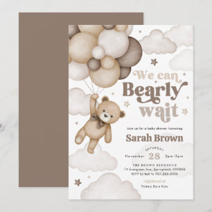 Invitation à la baby shower ours brun ballon