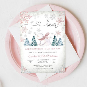 Invitation à la Baby Shower Ours d'Hiver