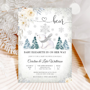 Invitation à la Baby Shower Ours d'Hiver