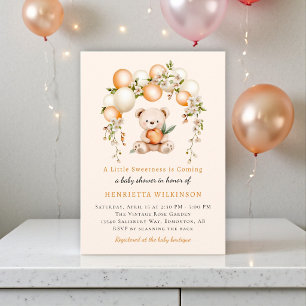 Invitation à la baby shower Ourson Aquarelle Pêche