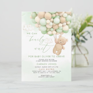 Invitation à la baby shower Ourson avec ballons