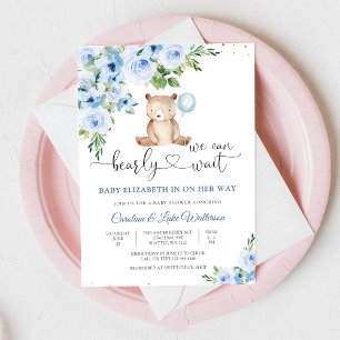 Invitation à la Baby Shower Ourson Bleu