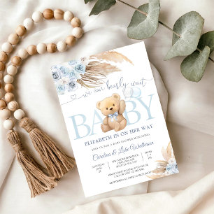 Invitation à la Baby Shower Ourson Bleu