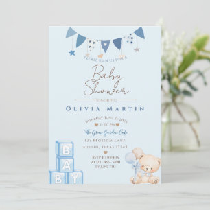 Invitation à la Baby Shower Ourson Mignon et Ballo