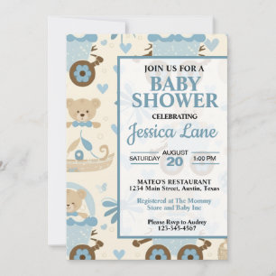Invitation à la baby shower Ourson Mignon Garçon
