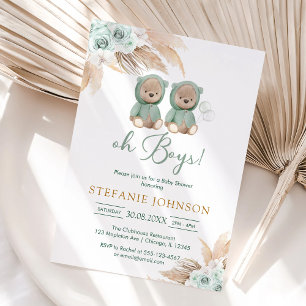 Invitation à la baby shower Ourson Oh Boys