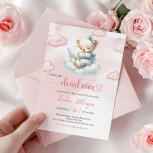 Invitation à la Baby Shower Ourson Précieux Nuage 