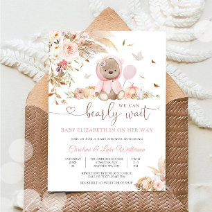 Invitation à la Baby Shower Ourson Rose en Peluche