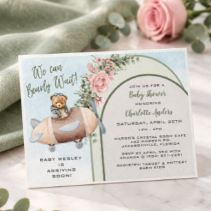 Invitation à la baby shower Pilote Ours Avion