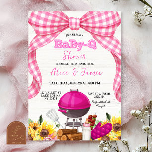 Invitation à la baby shower Pink Gingham Bow Baby-