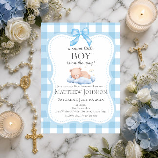 Invitation à la baby shower pour garçon Ourson