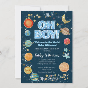 Invitation à la baby shower pour garçon Planètes E
