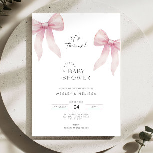 Invitation à la baby shower pour les jumelles rose