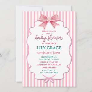 Invitation à la Baby Shower Rose Douce & Perles