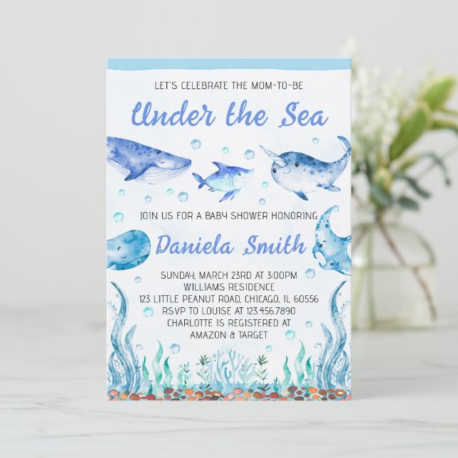 Invitation à la Baby Shower sous la mer (Debout devant)