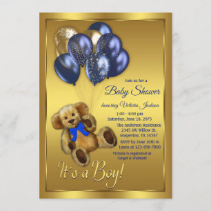 Invitation à la baby shower Teddy Bear Balloon
