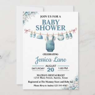 Invitation à la baby shower tenue de garçon mignon
