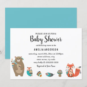 Invitation à la baby shower tribale bleue pour béb