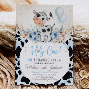 Invitation à la baby shower Vache Sacrée Garçon Va